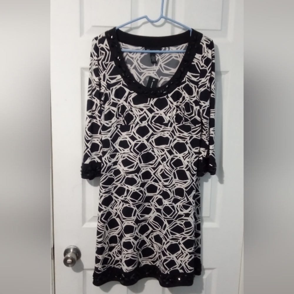 INC International Concepts Black and White Geometric Midi Dress